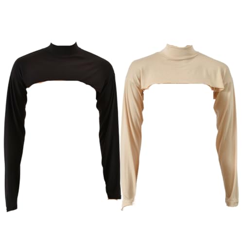 Modal Cotton Sun Protection Sleeves Cover for Women Mslim Islamic Conservative High Collar Vest Long Arm Sleeve Cover - color: Blakc Beige