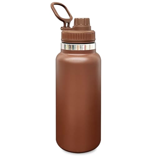 32 oz Insulated Water Bottle with Spout Lid - Double Wall Vacuum Sports Water Bottle - Powder Coated Cup for Gym Camping Hiking(Coffee,1 pack) - color: Coffee