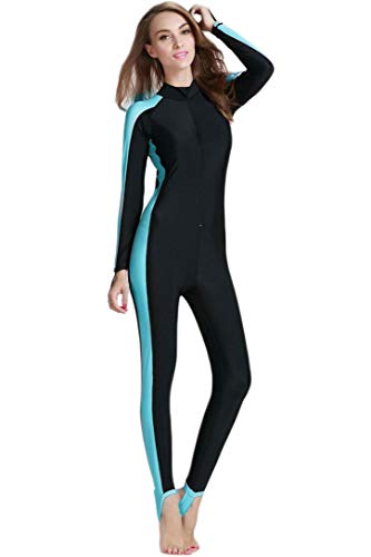 Micosuza Swimsuit for Women Design One Piece Long-Sleeve Surfing Suit - color: Long Leg Cover-blue, size: 4X-Large