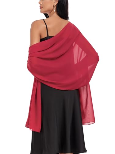 Shawls and Wraps Soft Chiffon Scarve Scarf For Evening Party Dresses Wedding Stole - color: Raspberry Red