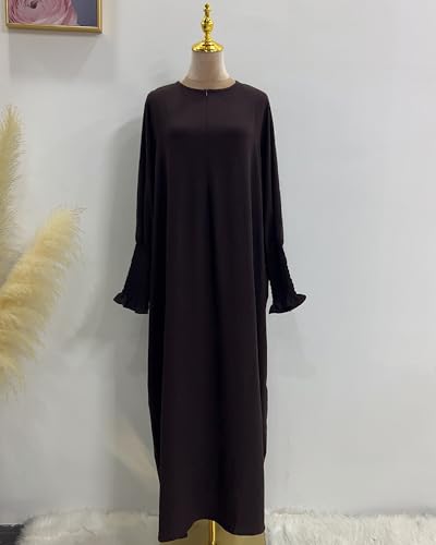 Muslim Prayer Abaya Islamic Women's Khimar Pure Color Hijab Dress Long Sleeve Dubai Kaftan - color: Brown