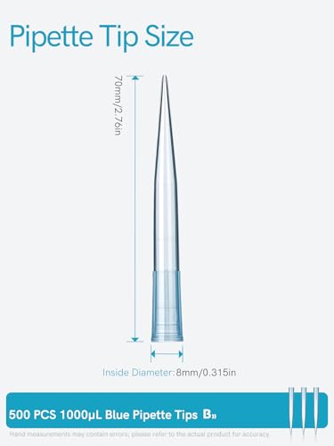 Pipette Tips 1000uL 500pcs, 1ml Universal Pipetting Tips, DNase/RNase Free and Pyrogen Free, Low Retention, Laboratory Liquid Handling, Autoclavable, Polypropylene (PP) - size: 1000uL(500PCS)