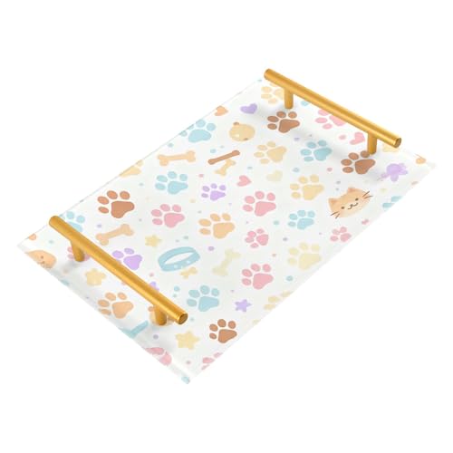 Bathroom Vanity Tray Counter Organizer, Cute Pet Elements Pattern Decorative Tray with Handles Countertop Storage for Bathroom Bedroom Kitchen Home Farmhouse - color: Cute Pet Elements Pattern