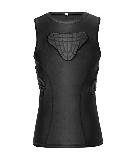 Youth Padded Compression Shirt Vest Rib Chest Protector Football Baseball - color: Padded Vest Black, size: Large