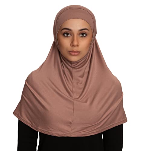TheHijabStore.com Women's 2 Piece Amira Jersey Hijab - Soft Modal Stretch Head Scarf with Tube Under Scarf Cap - color: Blush Brown