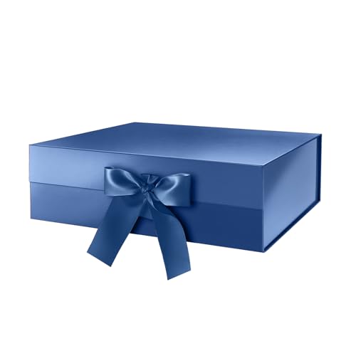 HAPPY POTATO Large Blue Gift Box with Lid and Ribbon 13.5x9x4.1 Inches - color: Blue-Ribbon-13.5x9x4.1 Inches-Pack of 1
