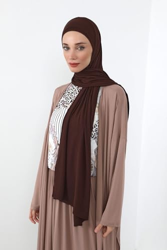 Aisha's Design Neck-Covering Practical Jersey Hijab with Built-In Ninja Bonnet - color: Brown