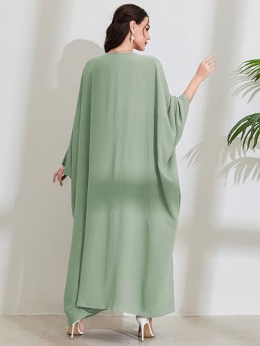 Women's Modest Hidden Adjustable Belt Oversized Abaya Muslim Dress Prayer Robes Kaftans - color: Mint Green