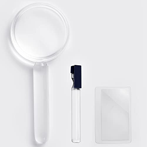 MAGDEPO 3X Handheld Magnifier 2-in-1 Clear Acrylic Magnifying Glass Lightweight with Bar Magnifying Handle for Reading Small Prints, Documents, Hobbies