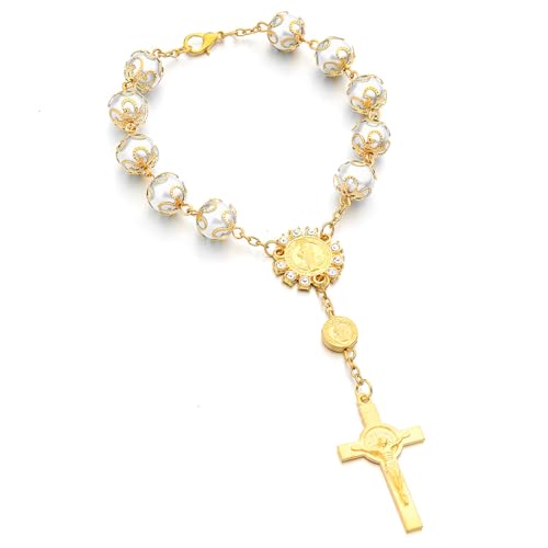 Ohleats Car Rosary for Rearview Mirror, Cross Blessing Pendant, Golden-1PCS - color: Golden-1PCS