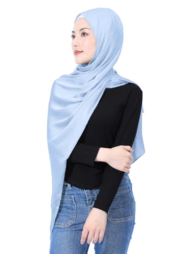 Luxury Silky Satin Hijab for Women, Shimmer Crinkle Muslim Head Scarf, Graceful Feminine Charm - color: Sky Blue