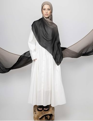 Txmout Ombre Modal Hijab Scarf for Women Muslim, Soft Lightweight Headscarf - color: Black - Khaki