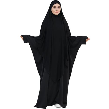 khalat Muslim Stretch Hijab Solid Color Full Cover Hijab for Women V-shaped Fashion Daily Prayer Hijab - color: Black