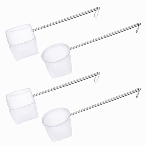 4 Pack Aquarium Fish Net, 3", 3.74" Shrimp Nets Small Fish Net for Tank Aquarium Fishes Nets with Extendable Handle for Shrimp Bettas Fishes Tank (White, Round and Square)