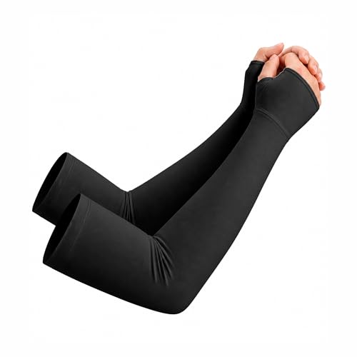 netdraw Unisex Bamboo Viscose Arm Sleeves with Thumb Hole, Cooling UPF 50+ UV Sun Protection Sleeves for Outdoors - color: Black, size: Small-Medium