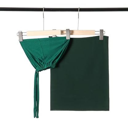Matched Hijab and Undercap Set, Chiffon Muslim Head Scarf for Women, A Perfectly Decent Combination - color: Dark Green