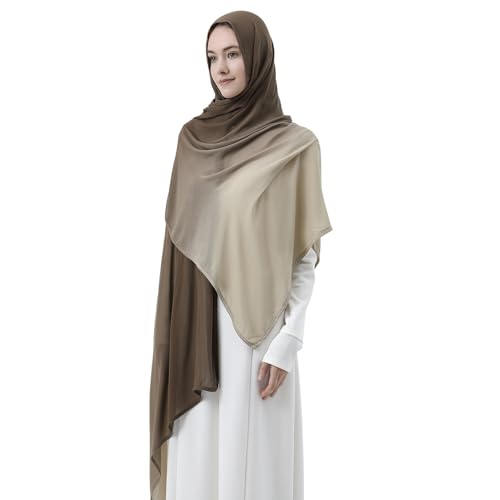 Women Scarf and Shawls, Soft Modal Jersey Scarves, Gradient Long Wrap for Spring Summer and Autumn - color: Khaki & Beige