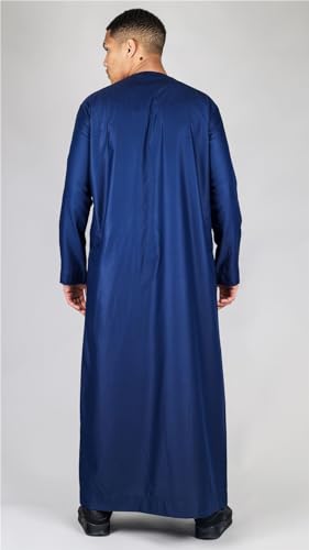 Men's Thobe Emirati Omani Jubba Islamic Clothing Muslim Kaftan Eid Robe Arab String Tassel - color: Navy Regular, size: 52