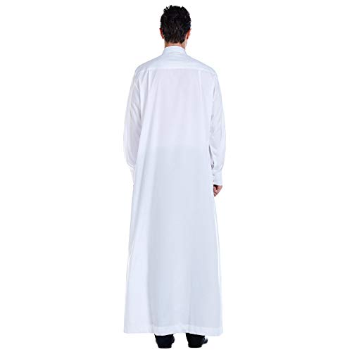Lenmipot Men's Muslim Clothes Durable Kaftan Robe Dubai Long Gown Ethnic Clothes,1pc Soft Robe - color: B White, size: X-Large