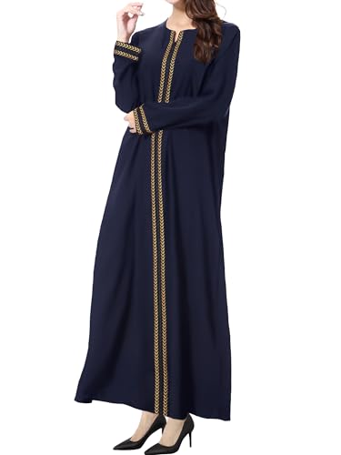 WSPLYSPJY Embroidered Abaya Muslim Dresses for Women Prayer Robe - color: Navy Blue, size: Small