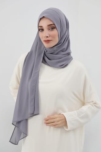 Aisha's Design Instant Chiffon Shawl for Women Modesty Turban Hijab Head Wrap Ready to Wear Women Headscarf - color: Grey