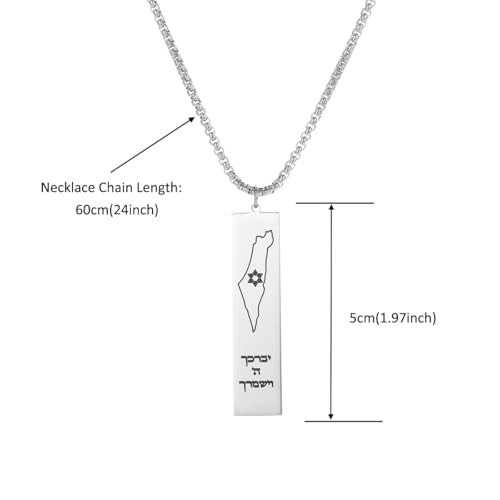 Stainless Steel Jewish Jewelry - Star of David/Hamsa Hand/Menorah/Israel Map Pendant – Israel Necklace for Women & Men - Religious Gifts for Hanukkah, Bar Mitzvah include a Gift Box - color: Silver-Israel Map Necklace