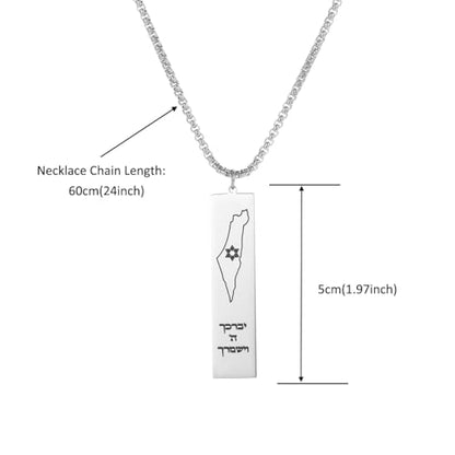 Stainless Steel Jewish Jewelry - Star of David/Hamsa Hand/Menorah/Israel Map Pendant – Israel Necklace for Women & Men - Religious Gifts for Hanukkah, Bar Mitzvah include a Gift Box - color: Silver-Israel Map Necklace