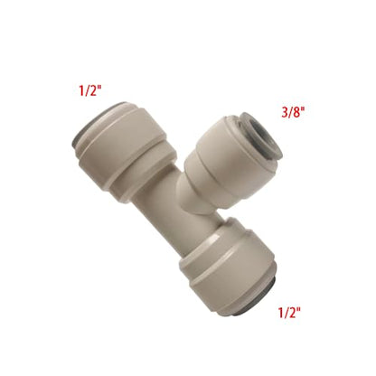 Acetal Copolymer 1/2" x 3/8" Tube OD Tube Fitting,Reducing Union Tee Connector, Push to connect for RO water filter system parts (pack of 5) - style: 1/2 to 3/8 o.d. tee union