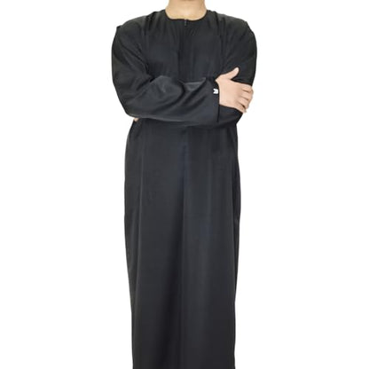 Emirati Thobes Collection Men Dress Caftan Handmade with Embroidery Tread Long Sleeve with Two Pockets - color: Black, size: Small