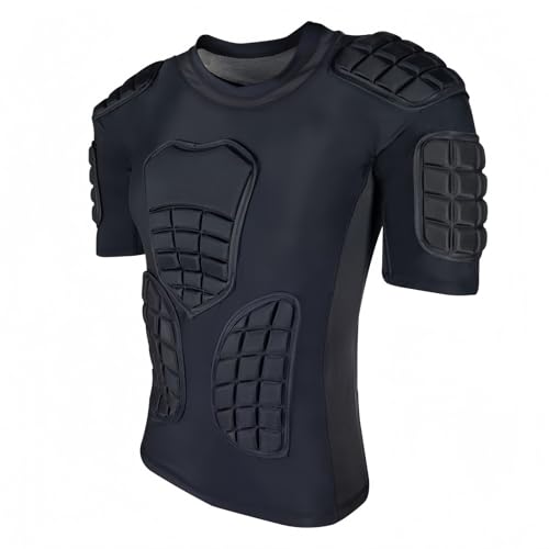 Topeter Men’s Padded Football Shirt with Chest, Rib, Back, Shoulder Pads, Impact Protection Shirts for Rugby, Baseball - size: Small, style: Black