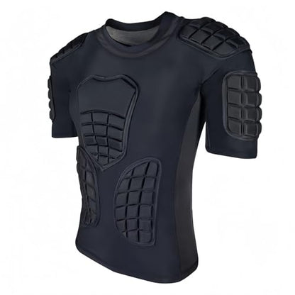 Topeter Men’s Padded Football Shirt with Chest, Rib, Back, Shoulder Pads, Impact Protection Shirts for Rugby, Baseball - size: Small, style: Black