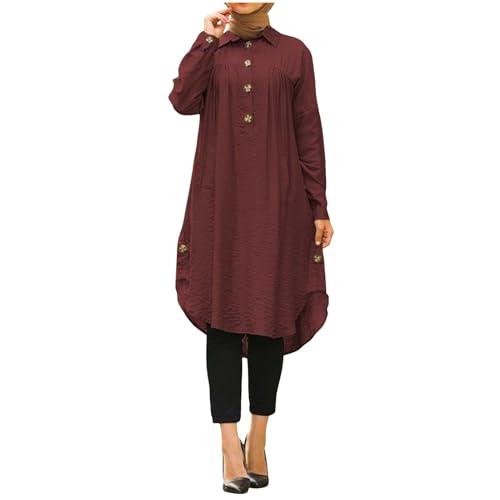 Prayer Clothes for Muslim Women One-Piece Long Sleeve Islamic Prayer Dress O Neck Lightweight Maxi Dress Dress - color: Red, size: Small