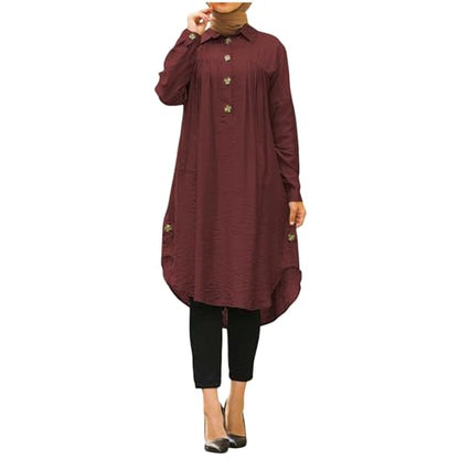 Prayer Clothes for Muslim Women One-Piece Long Sleeve Islamic Prayer Dress O Neck Lightweight Maxi Dress Dress - color: Red, size: Medium
