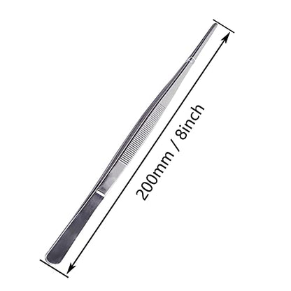 8 Inch Straight Tip Long Forceps Tweezers, Serrated Flat Tips Surgical Tongs Jewelers Needle Metal Sewing Sharp Kitchen Cooking Tweezers With Teeth Knurled Handles (1PCS-200mm) - color: Straight-1pcs-8inch