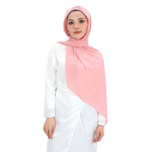 Heavy Not Easily See Through Long Chiffon Hijab Scarf for Women, Amazing Smooth Muslim Head Scarves - color: Navy Blue
