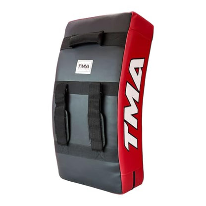 TMA Kick Shield Muay Thai Kickboxing, Heavy Curved Kicking Striking Body Pad, Target MMA Boxing Training, Kickboxing Body Shield, 3 Padded Handles, Karate Kicking Pads, Sparring Sheild - color: Black/Red