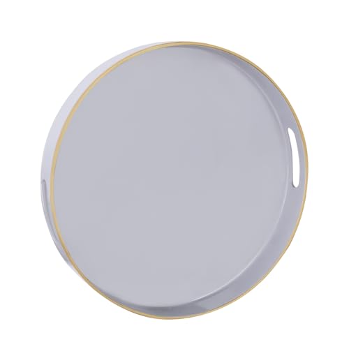 MAONAME 13" Gray Decorative Tray, Plastic Round Serving Tray with Handles - color: Gray, size: 13"