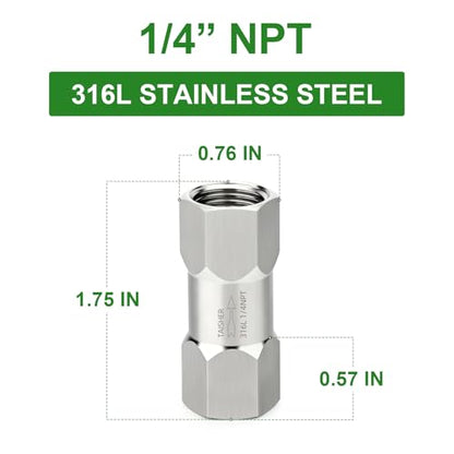 1PCS 316L Stainless Steel 1/4" NPT Female Check Valve,Backflow Prevention,One Way Non-Return Check Valves - size: 1/4" FNPT