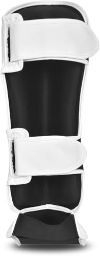 Shin Guards with Instep, Blue & White, Unisex Adult, for Kickboxing, Muay Thai, MMA, Sparring, Taekwondo Training - size: Large