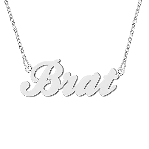 Name Necklace Personalized Engraved Name Pendant for Womens Friends - style: Brat - Silver