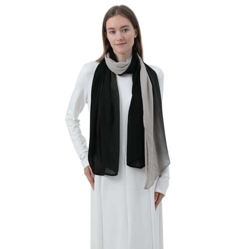 Women Scarf and Shawls, Soft Modal Jersey Scarves, Gradient Long Wrap for Spring Summer and Autumn - color: Black & Grey