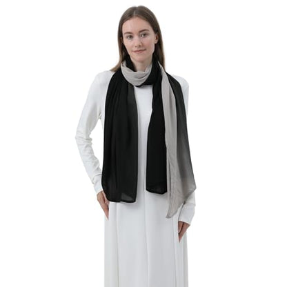 Women Scarf and Shawls, Soft Modal Jersey Scarves, Gradient Long Wrap for Spring Summer and Autumn - color: Black & Grey