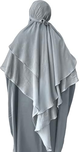SIQITECHNO Womens Muslim Long Khimar Hijab Scarf Chiffon Sparkling Islamic Arabian Khimar Niqab Ramadan Eid Prayer Scarf Wrap - color: Grey