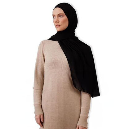 Modest Summer Woven Hijab | Premium Lightweight, Soft Touch Hijab for Women - color: Black