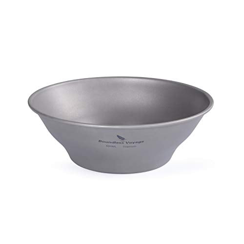 Boundless Voyage Ultralight Titanium Bowl Pan Plate Dish with Carry Bag Outdoor Camping Portable Tableware Cookware (Ti15164B (600ml Bowl)) - color: Ti15164B (600ml Bowl)