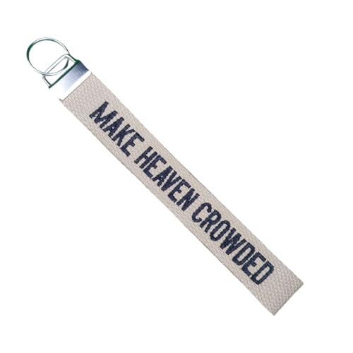 Make Heaven Crowded Embroidered Keychain Christian Key Fob Religious Gifts Cotton Keychain - color: Camel Beige-white