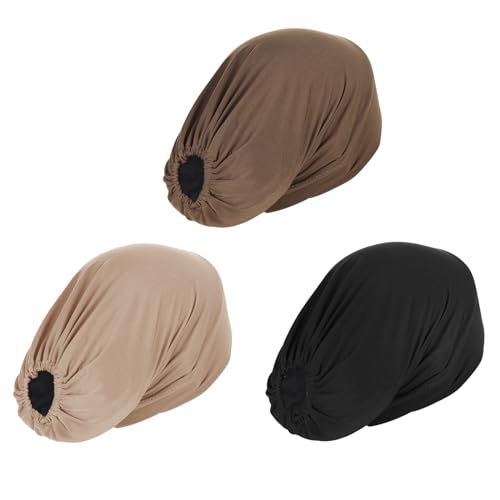 3Pcs Hijab Underscarf Hat Muslim Inner Hijab Cap Hijab Bonnet Muslim Undercap Hat Turbans Islamic Jersey Tube Cap, Black+khaki+beige