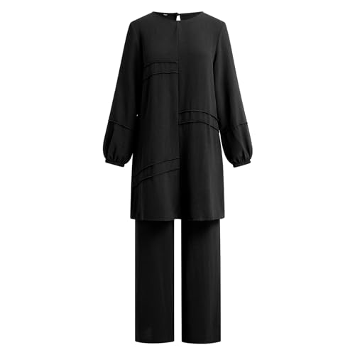 Abayas Dress For Women Muslim Long Sleeve Loose Top Pants 2 Pcs Dubai Islamic Muslim Women Matching Sets - color: Black Cc, size: Small