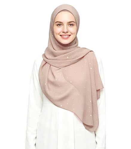 Lina & Lily Sparkle Shimmer Gold Glitter Women's Chiffon Hijab Head Scarf Shawl Wrap Lightweight - color: Nude