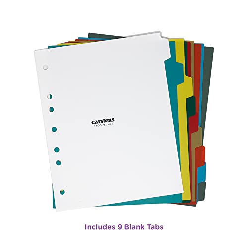 Carstens Heavy Duty Plastic Dividers, 9-Tab, Multi-Color, Blank, for Side-Opening 3-Ring Binders, 1 Set - size: 9-Tab